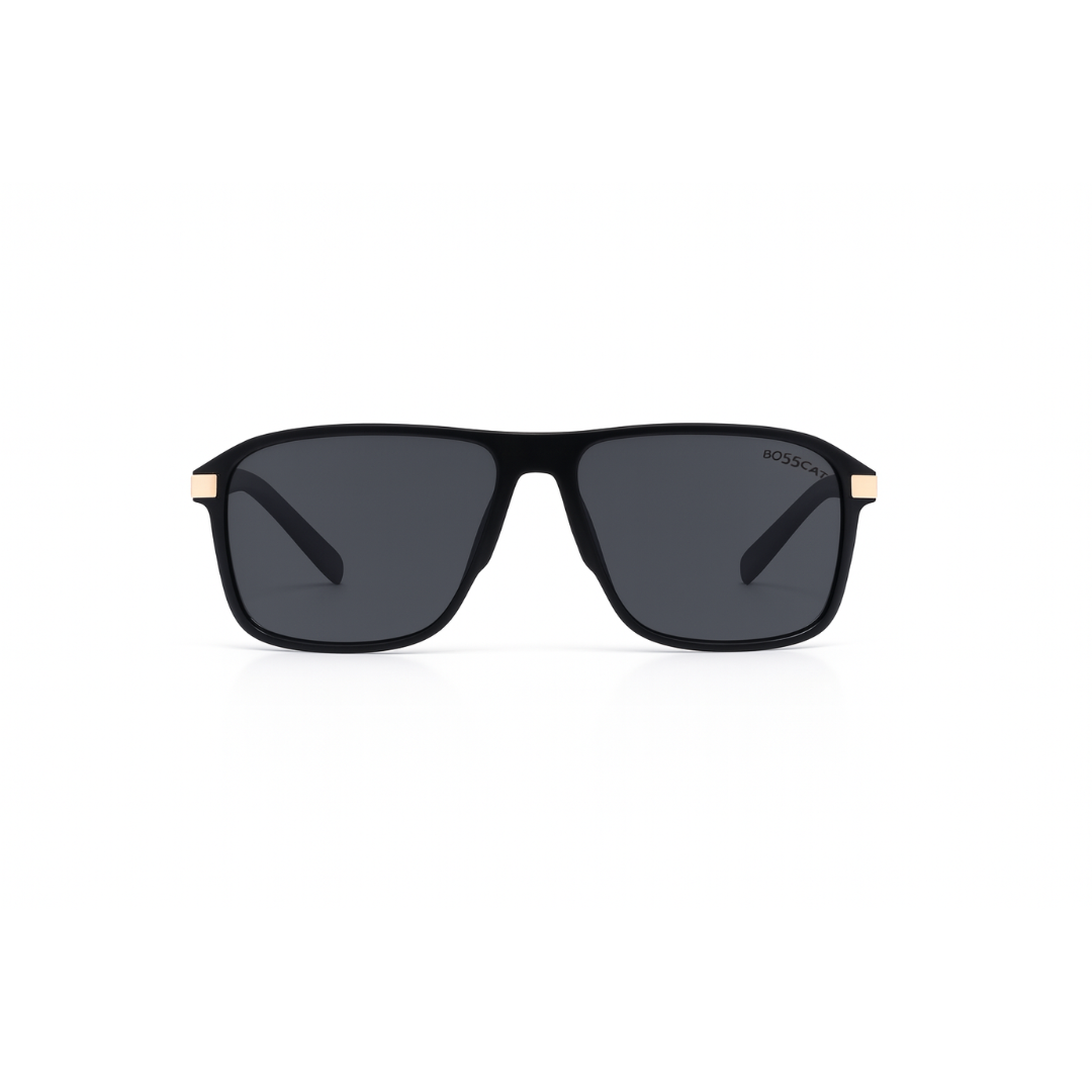 Bosscat Glossy Black Sunglasses with Gold Temples